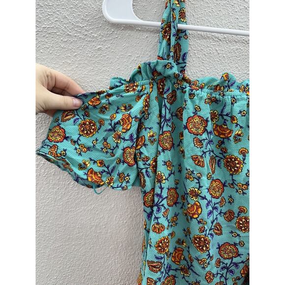 Primark Womens Blouse Size 8 Blue Floral Cold Shoulder Short Sleeve - Picture 3 of 14